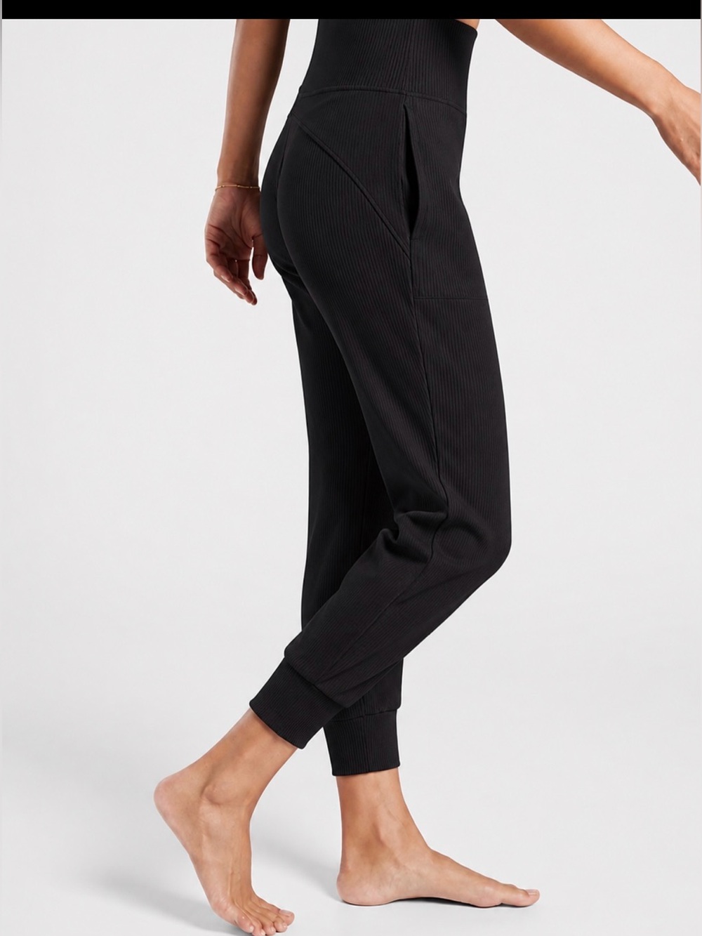 Athleta L Salutation black rib activewear mid-rise athleisure luxury jogger